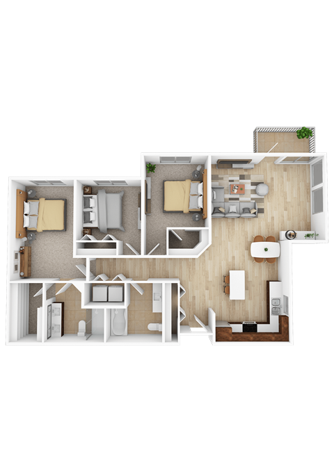 Floor plan for 3 beds, 2 baths, 1282 sqft